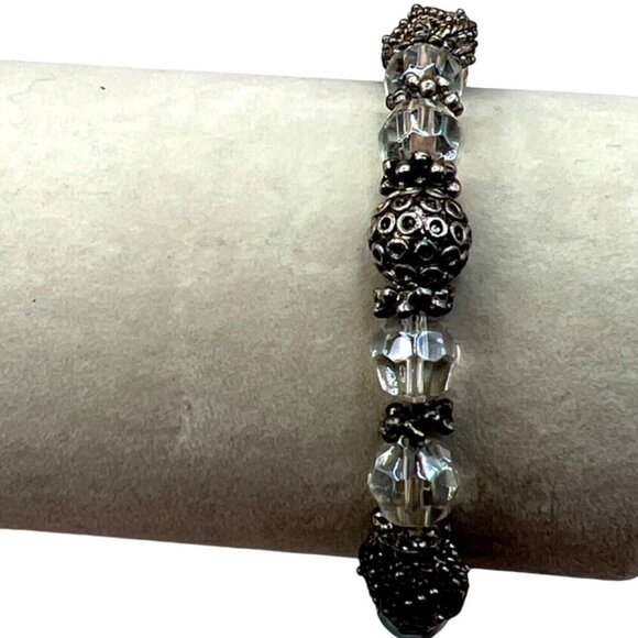 Vintage Silver & Crystal Beaded Bracelet With Pink Stone Pendant Necklace Set. - Picture 13 of 16